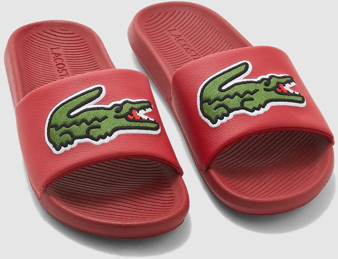 Red best sale lacoste slides