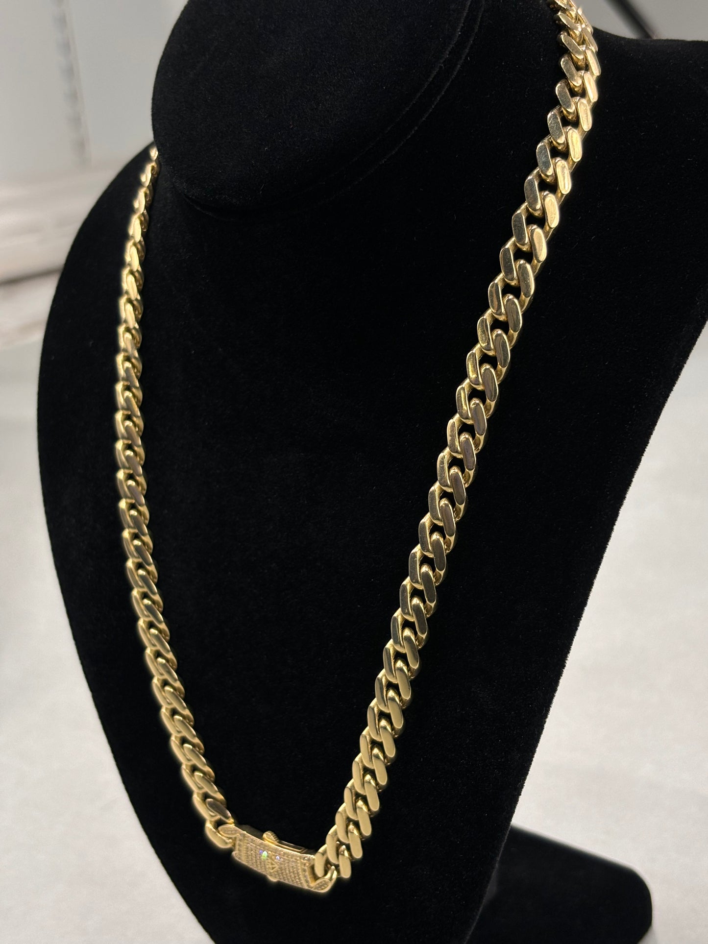 14K Gold Cuban Link Chain with Diamond Clasp