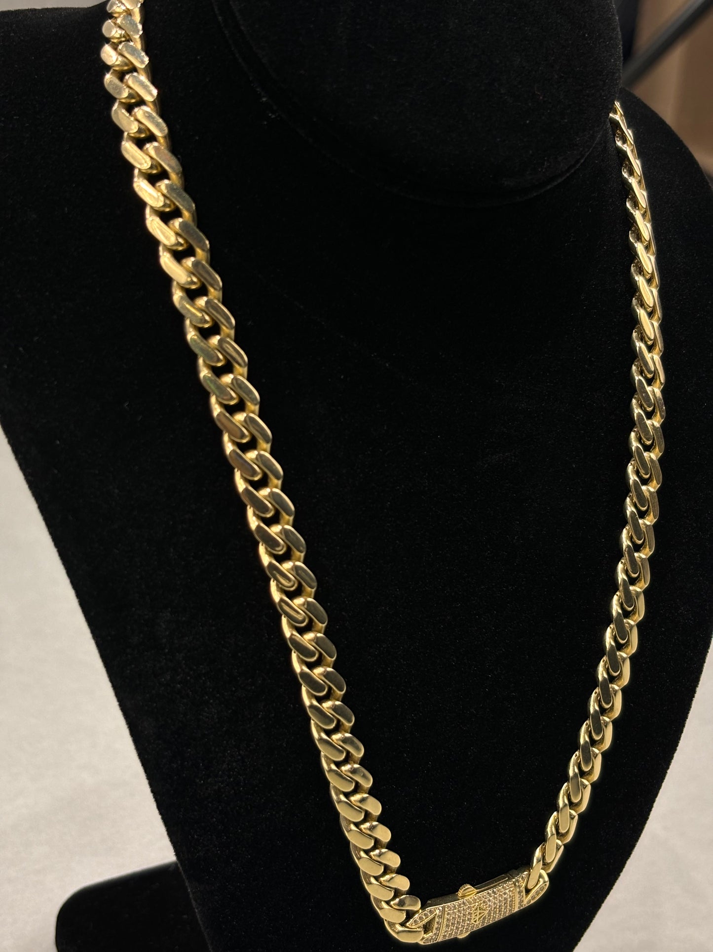 14K Gold Cuban Link Chain with Diamond Clasp